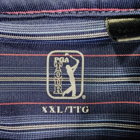 Mens Blue Pink Striped PGA Tour Golf Polo Shirt 1/4 Button Short Sleeve Size XXL - Picture 3 of 8